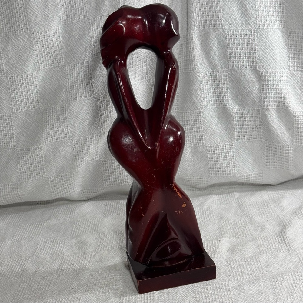 Elegant Mahogany Wooden Sculpture Man & Woman Kissing Hand Carved‎ 16 “ Tall